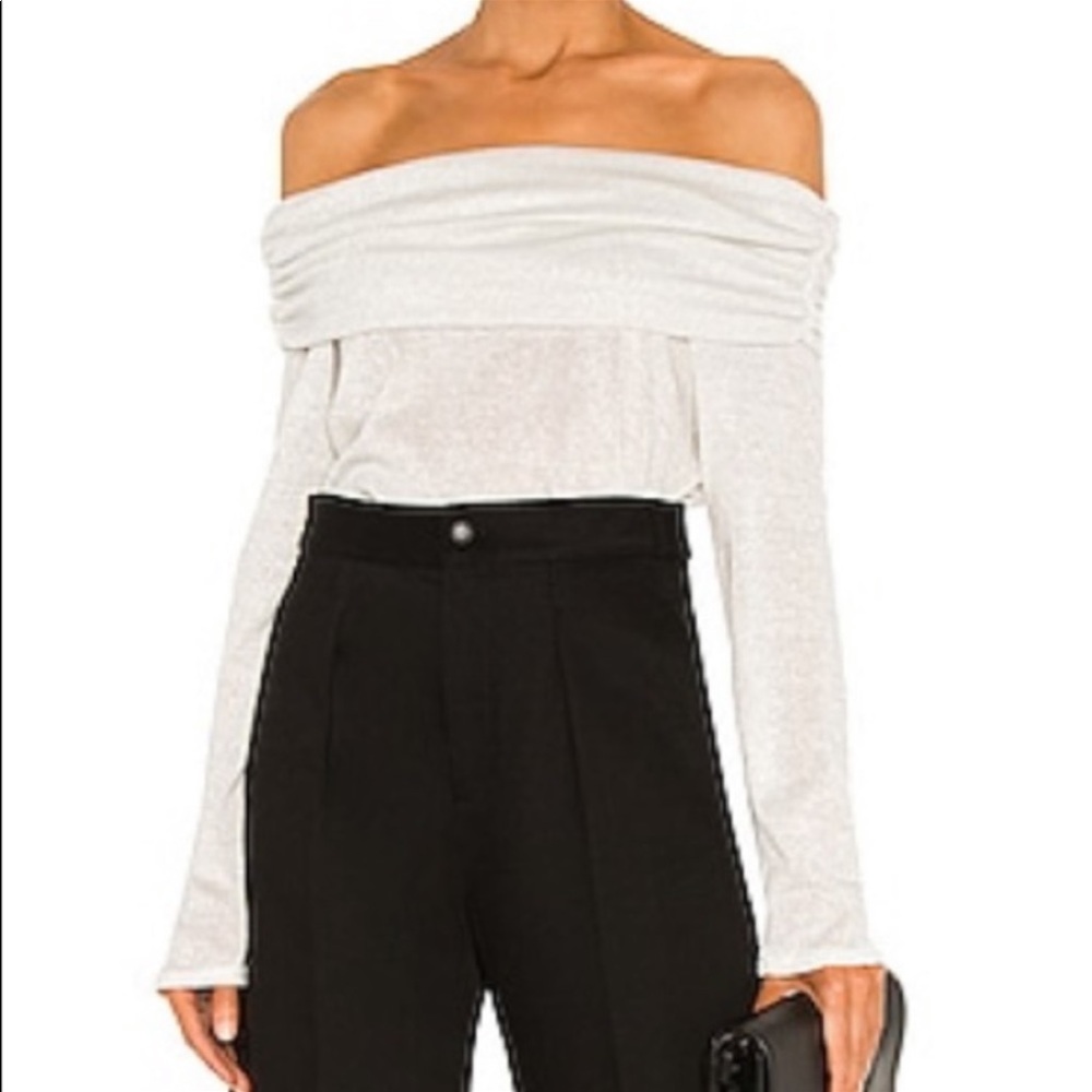 1. STATE metallic lurex off the shoulder knit top NWT medium